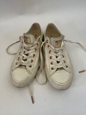 Off white Converse leather with rose gold snakeskin and hardware womens 9 EU 40